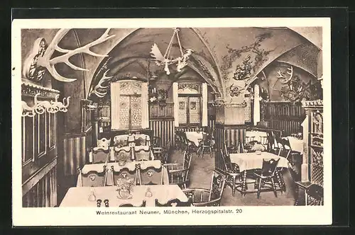 AK München, Weinrestaurant Neuner, Herzogspitalstrasse 20, Innenansicht