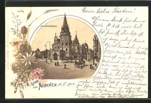 Lithographie München, Löwenbräu-Keller, Blumengesteck