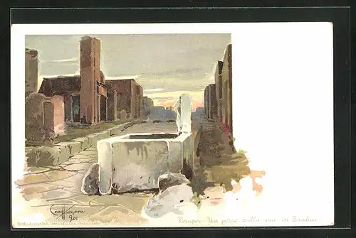 Lithographie Pompei, Un pozzo sulla via dei Stabia, Ausgrabungstätte
