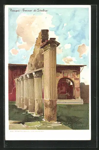Lithographie Pompei, Terme di Stabia, Ausgrabungsstätte