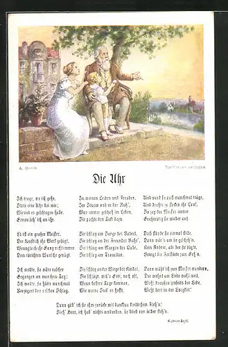 AK Die Uhr, Alter Mann mit Kind und Frau