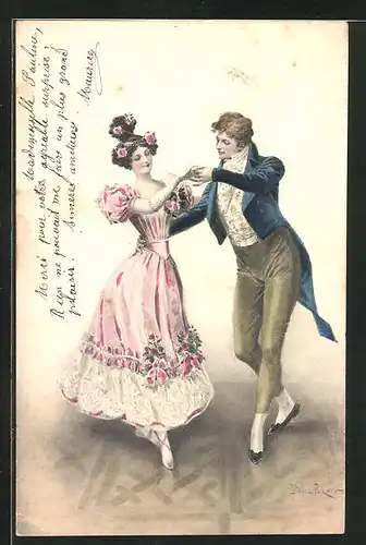 AK Liebespaar in eleganter Kleidung beim Tanz
