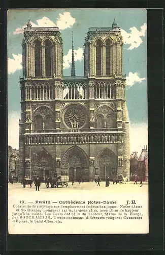 AK Paris, Cathédrale Notre-Dame, la Facade