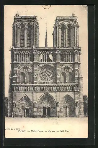 AK Paris, Cathédrale Notre-Dame, la Facade