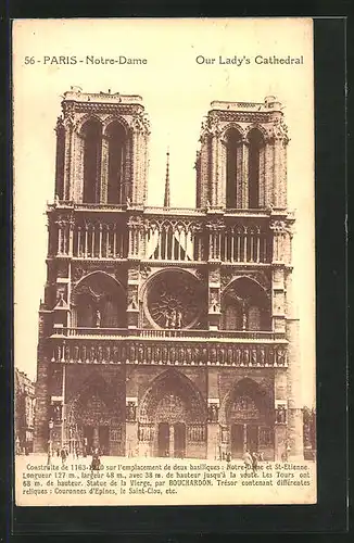 AK Paris, Cathédrale Notre-Dame, la Facade