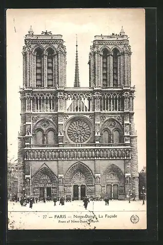 AK Paris, Cathédrale Notre-Dame, la Facade