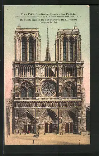 AK Paris, Cathédrale Notre-Dame, la Facade