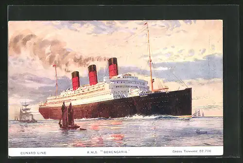 Künstler-AK R.M.S. Berengaria der Cunard Line in Küstennähe