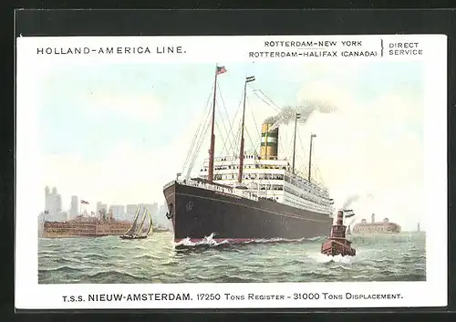 AK T.S.S. Nieuw Amsterdam der Holland-America Line in Küstennähe