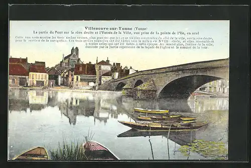 AK Villeneuve-Sur-Yonne, La partie du Pont sur la rive droite et l`Entrée de la Ville