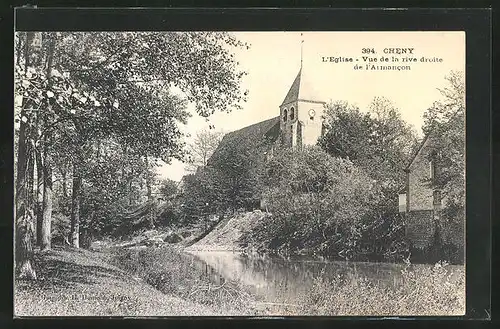 AK Cheny, L`Eglise, Vue de la rive droite de l`Armancon