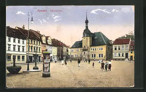 AK Apolda, Marktplatz, Litfasssäule