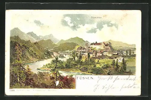 Lithographie Füssen, Ortsansicht