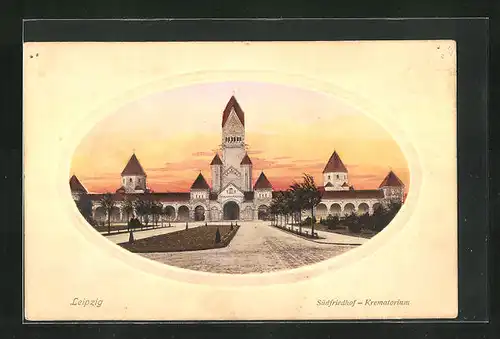 Präge-AK Leipzig, Südfriedhof mit Krematorium