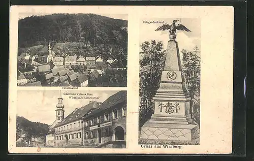 AK Wirsberg, Ortsansichten mit Gasthaus Weisses Ross und Kriegerdenkmal