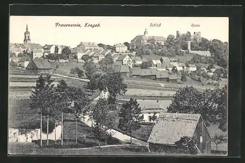 AK Frauenstein /Erzgeb., Ortsansicht mit Schloss und Ruine