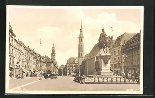 AK Görlitz, Obermarkt mit Denkmal
