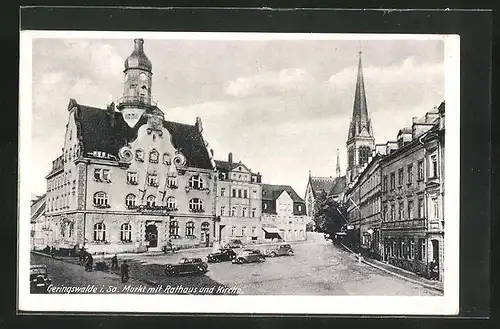 AK Geringswalde i. Sa., Markt mit Rathaus und Kirche