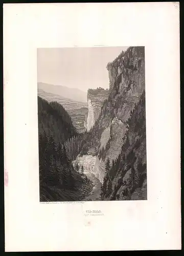 Stahlstich Via-Mala, Kanton Graubünden, Stahlstich von Rüdisühli um 1865, 31.5 x 23cm