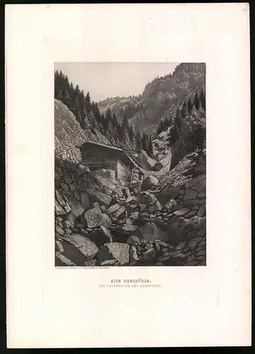 Stahlstich Eine Bergmühle, bei Tiefenkasten, Kanton Graubünden, Stahlstich von Rüdisühli um 1865, 31.5 x 23cm