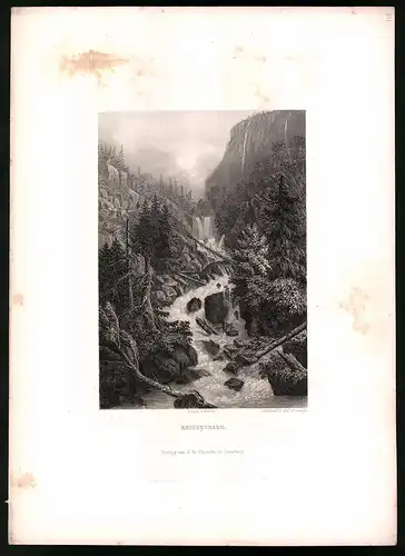 Stahlstich Reichenbach, Stahlstich von Rüdisühli um 1865, 31.5 x 23cm