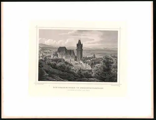 Stahlstich Pfarrkirche in Perchtholdsdorf, Stahlstich um 1870 aus Ruthner Kaiserthum Österreich, 32 x 25cm