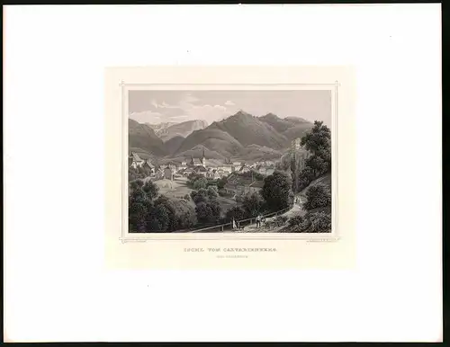 Stahlstich Ischl vom Calvarienberg, Stahlstich um 1870 aus Ruthner Kaiserthum Österreich, 32 x 25cm