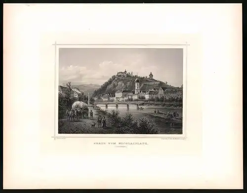 Stahlstich Gratz vom Nicolaiplatz, Stahlstich um 1870 aus Ruthner Kaiserthum Österreich, 32 x 25cm