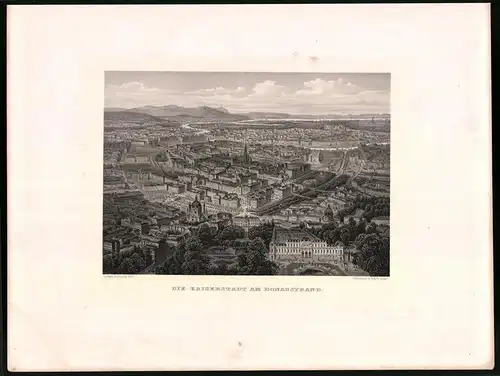 Stahlstich Kaiserstadt am Donaustrand, Stahlstich um 1870 aus Ruthner Kaiserthum Österreich, 32 x 25cm