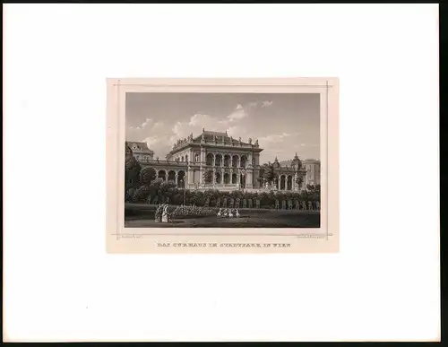 Stahlstich Curhaus im Stadtpark in Wien, Stahlstich um 1870 aus Ruthner Kaiserthum Österreich, 32 x 25cm