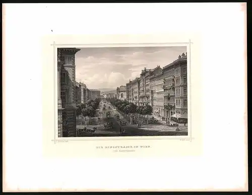 Stahlstich Ringstrasse in Wien, Stahlstich um 1870 aus Ruthner Kaiserthum Österreich, 32 x 25cm