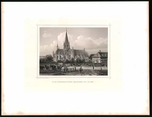 Stahlstich Lazaristen-Kirche in Wien, Stahlstich um 1870 aus Ruthner Kaiserthum Österreich, 32 x 25cm