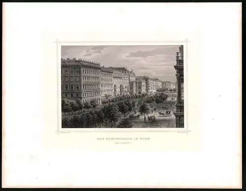 Stahlstich Ringstrasse in Wien, Stahlstich um 1870 aus Ruthner Kaiserthum Österreich, 32 x 25cm