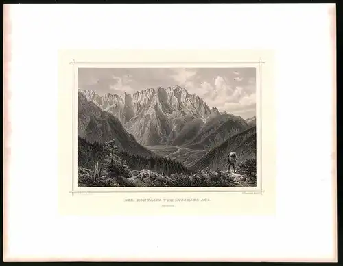 Stahlstich Montagie vom Luschari aus, Stahlstich um 1870 aus Ruthner Kaiserthum Österreich, 32 x 25cm