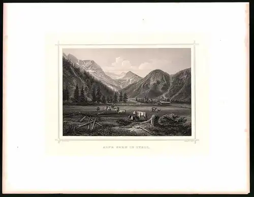 Stahlstich Alpe Gern in Tyrol, Stahlstich um 1870 aus Ruthner Kaiserthum Österreich, 32 x 25cm