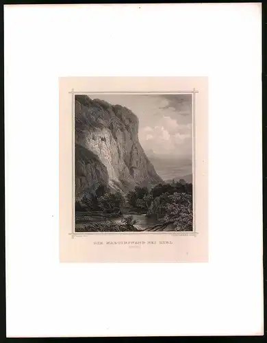Stahlstich Martinswand bei Zirl, Stahlstich um 1870 aus Ruthner Kaiserthum Österreich, 32 x 25cm