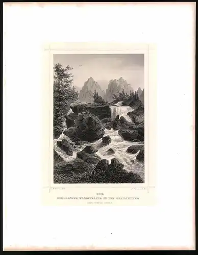 Stahlstich Kohlbacher Wasserfälle in den Karpathen, Stahlstich um 1870 aus Ruthner Kaiserthum Österreich, 32 x 25cm