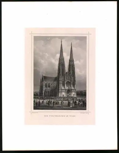 Stahlstich Votivkirche in Wien, Stahlstich um 1870 aus Ruthner Kaiserthum Österreich, 32 x 25cm
