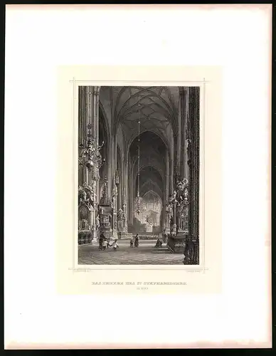 Stahlstich Innere des St. Stephansdomes, Stahlstich um 1870 aus Ruthner Kaiserthum Österreich, 32 x 25cm
