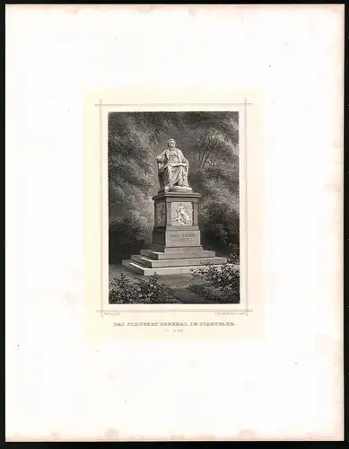 Stahlstich Schubert Denkmal im Stadtpark, Stahlstich um 1870 aus Ruthner Kaiserthum Österreich, 32 x 25cm