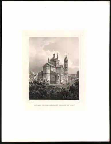 Stahlstich Alt Lerchenfelder Kirche in Wien, Stahlstich um 1870 aus Ruthner Kaiserthum Österreich, 32 x 25cm