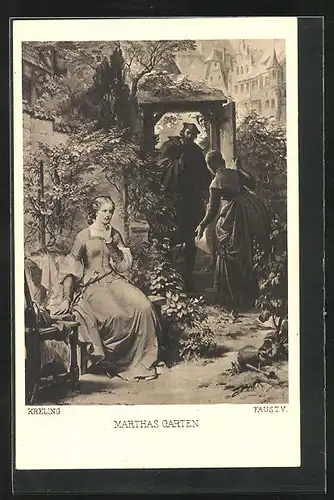 AK Szene aus Goethes Faust, Marthas Garten