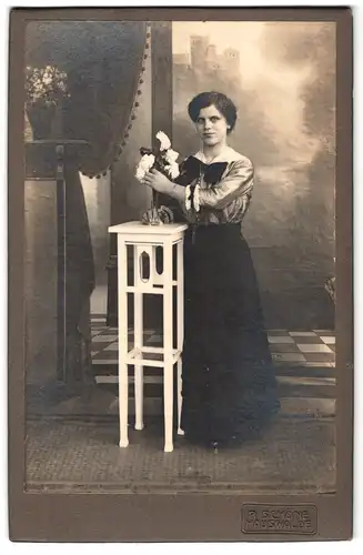 Fotografie R. Schöne, Hauswalde, Portrait junge Dame in modischer Bluse und Rock