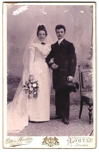 Fotografie Otto Martin, Dresden-Löbtau, Reisewitzerstrasse 18, Portrait bürgerliches Paar in Hochzeitskleidung
