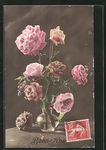 AK Blumen in einer Vase, Neujahrsgruss
