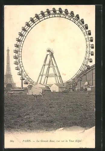 AK Paris, Grande Roue de Paris, vue sur la Tour Eiffel