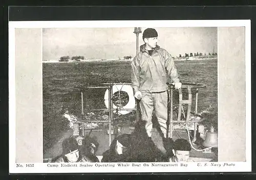 AK Camp Endicott Seabee Operating Whale Boat On Narragansett Bay