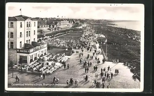 AK Warnemünde, Bismarck-Promenade mit Café Strand-Diele