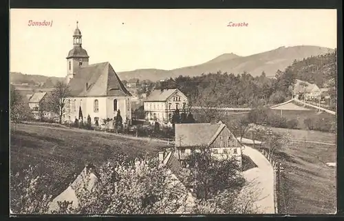 AK Jonsdorf, Ortspartie mit Kirche und Lausche