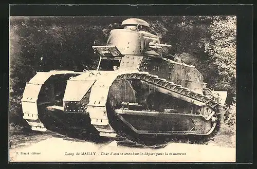 AK Mailly, Camp de Mailly, Char d`assaut attendant le départ pour la manoevre, Französischer Panzer